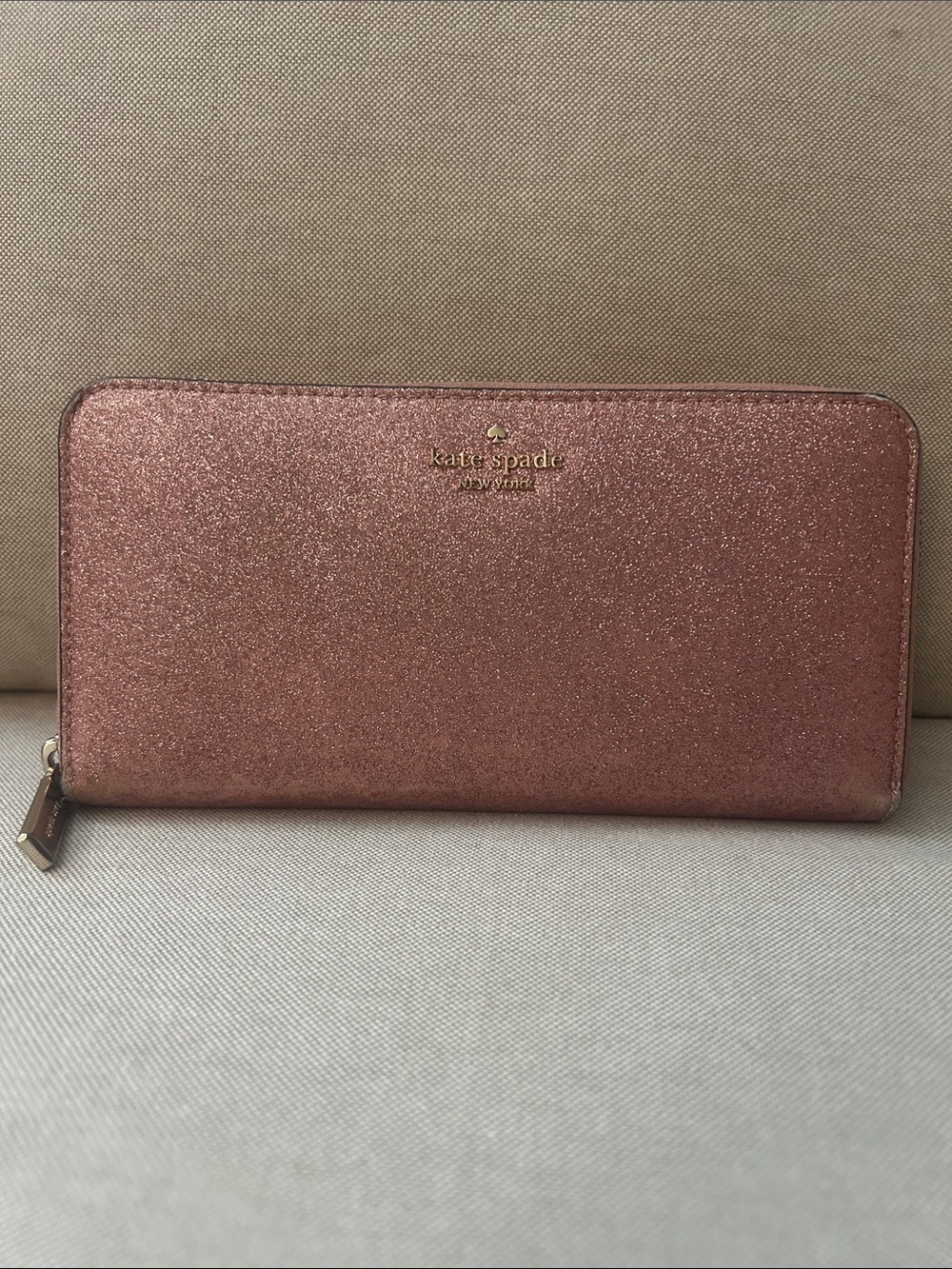 211. kate spade Rose Gold Glitter Zip-Around Wallet
